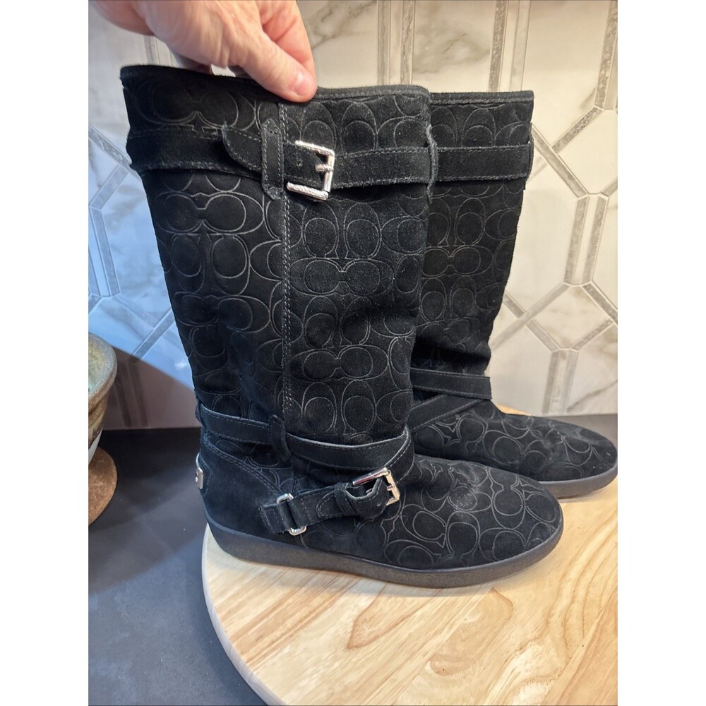 Coach Thelma Signature Monogram Embossed Suede Shearling Lined Boots Sz. 9B